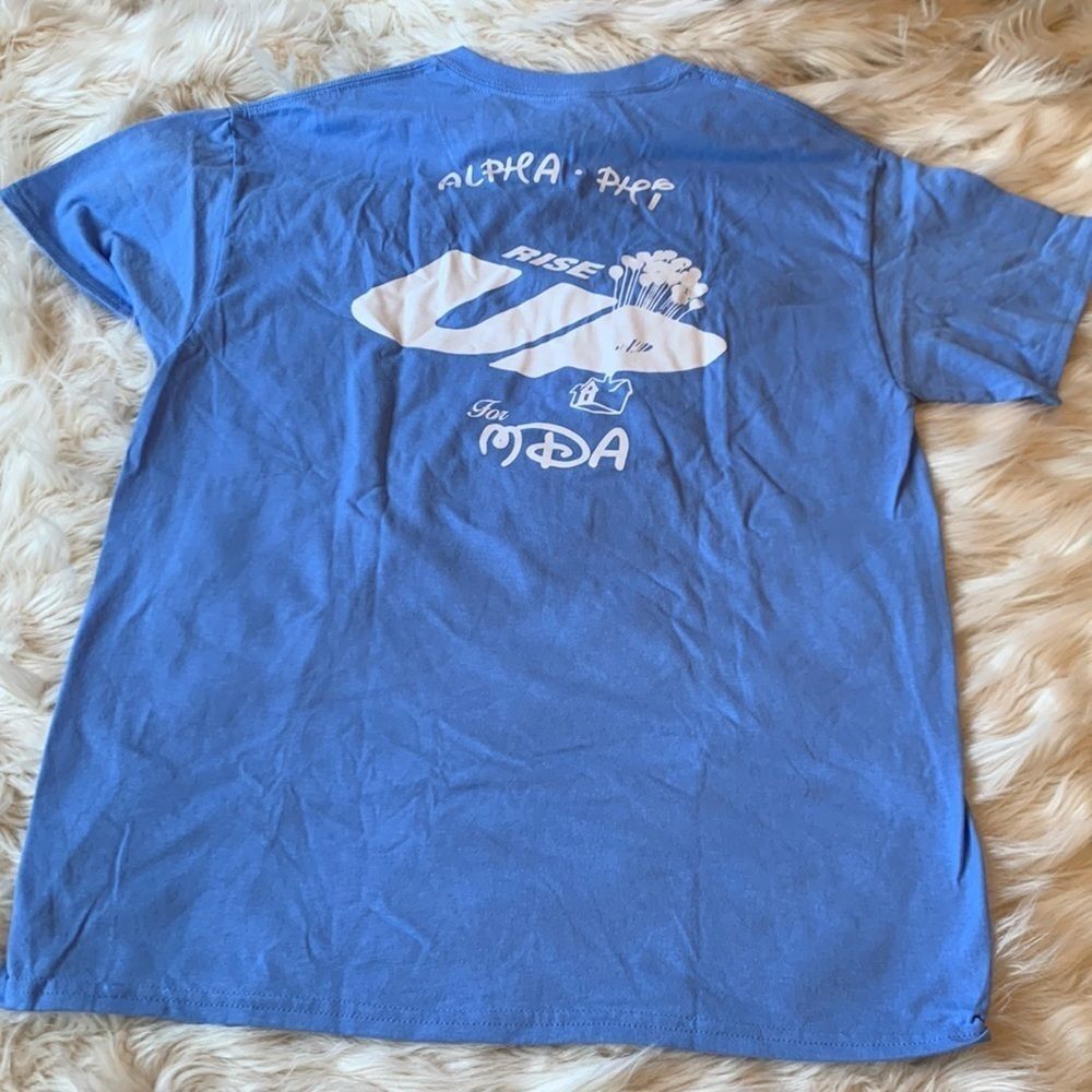 Alpha Phi Blue Rise Up for MDA Charity Graphic Tee Gildan Sorority Size L
